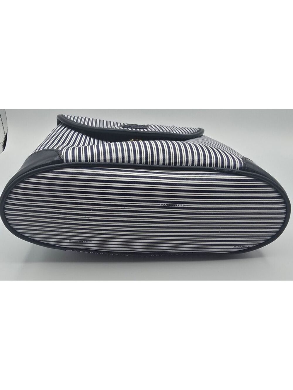 Vintage LIZ by Liz Claiborne Navy & White Striped Faux Leather Nautical Handbag - Picture 10 of 14